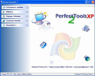 PerfectToolsXP 2 vous permettra d'obtenir le maximum de WindowsXP. Il rassemble 42 modules différents, un tout en un, se divisant en 4 parties. Le logiciel vous permet de toucher à votre matériel